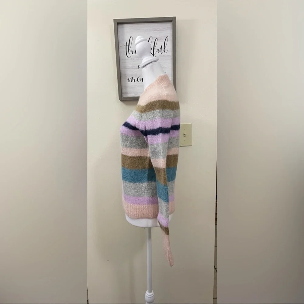 J Crew Point Sur Alpaca Wool Sweater Pink Rainbow Striped Crew Neck Soft Small